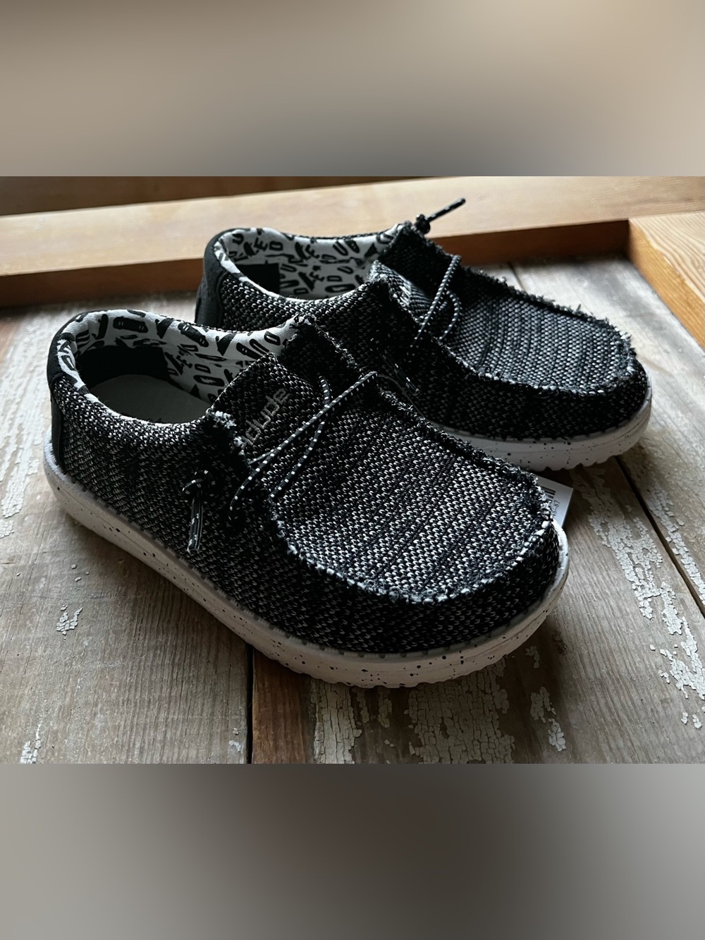Hey Dude Wally Kids Black Knit Slip-On Sneakers